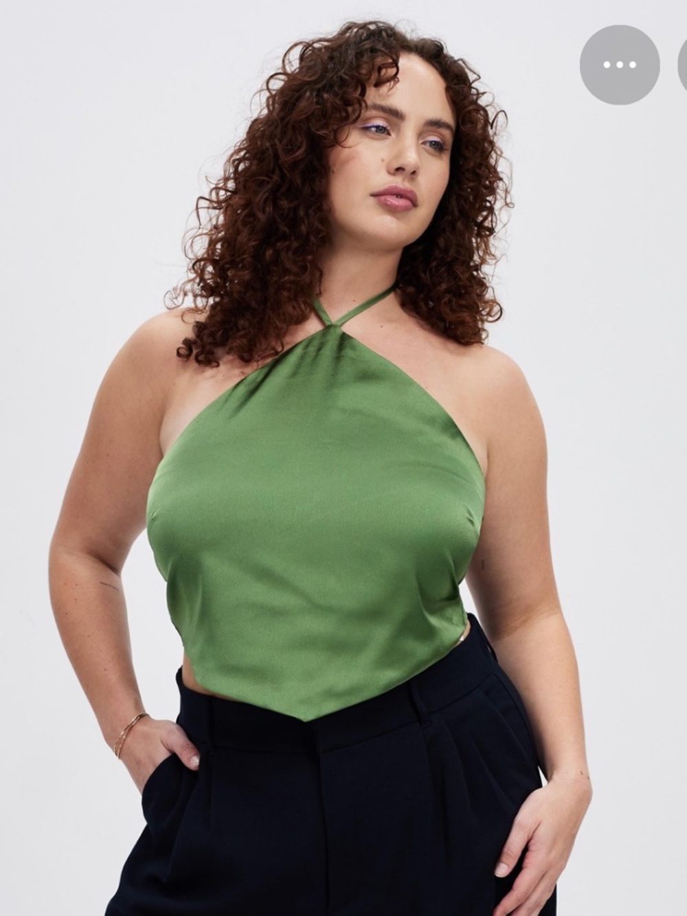 Abercrombie & Fitch Olive Green Satin Halter Scarf Top